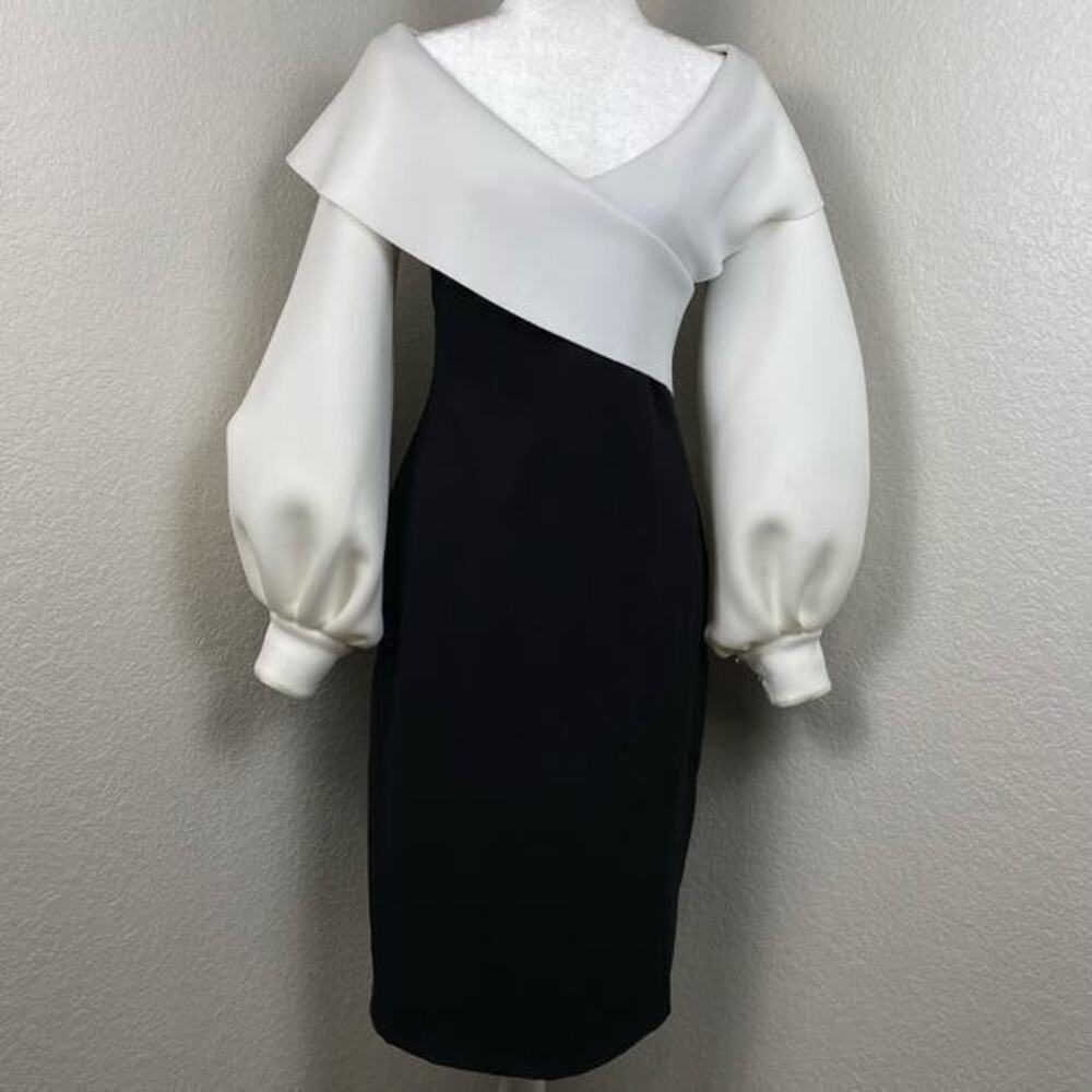 Badgley Mischka Scuba Dress Womens 4 Two Tone Balloon Sleeve Avant‎ Garde Glam